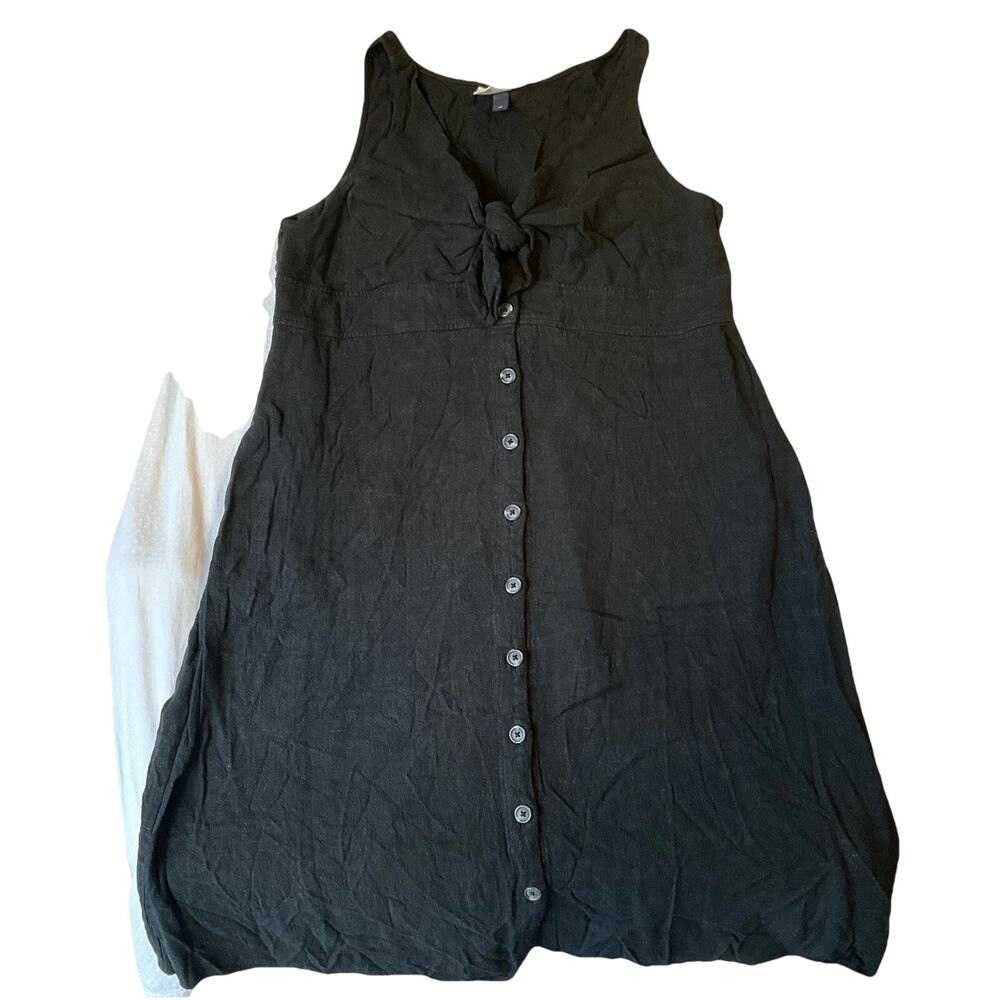 Universal Thread Women Dress L Black Linen Rayon A-Line Button Tie Sleeveless